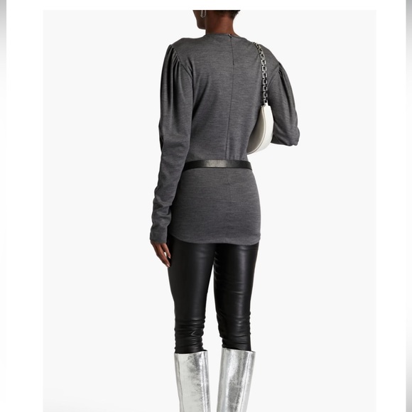 ISABEL MARANT: Gathered Sleeve Wool Jersey Top - Picture 3 of 8